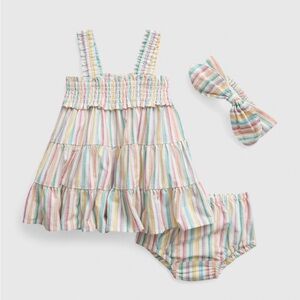 Baby Gap tiered stripe dress set with headband